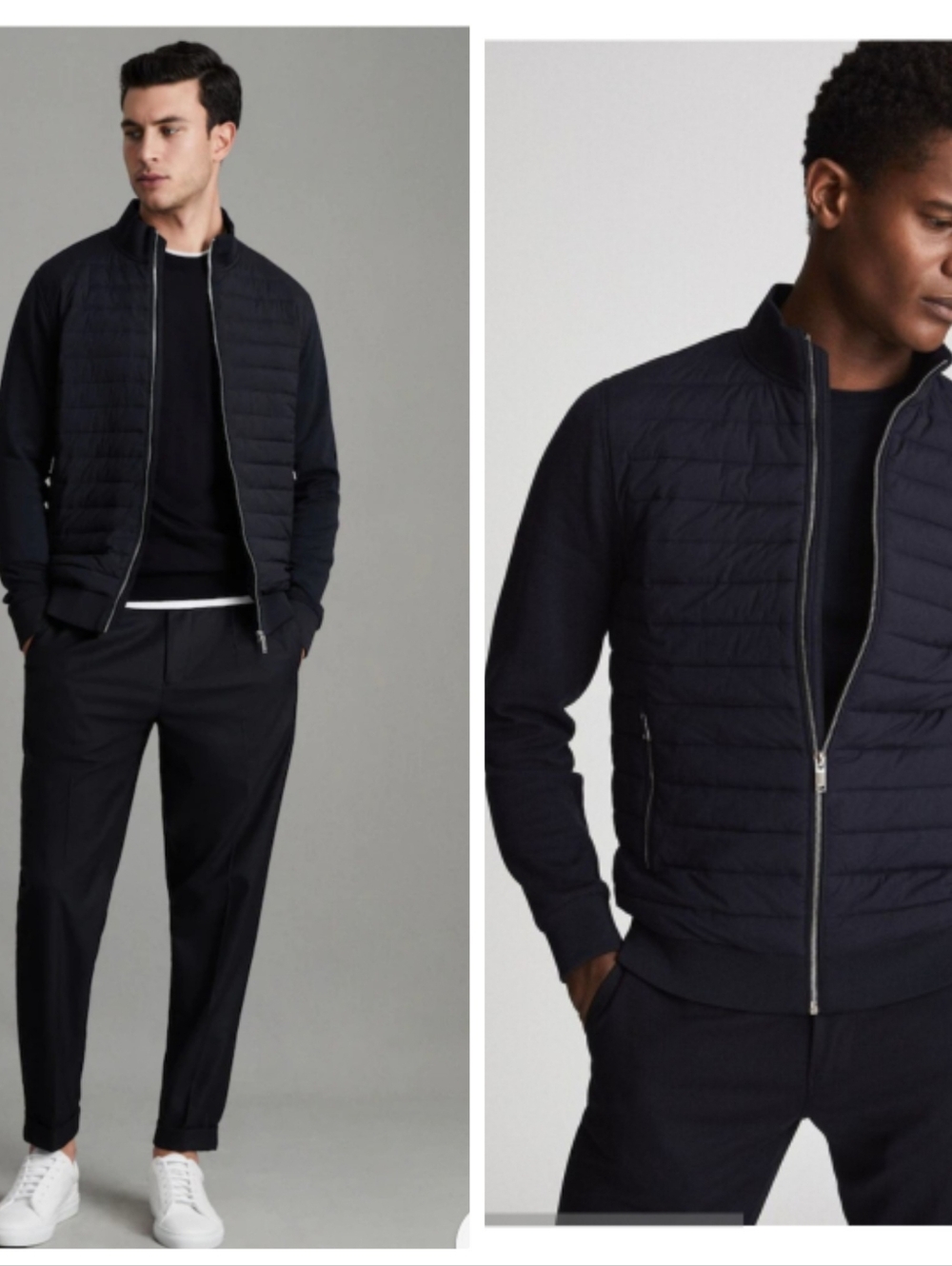 Reiss Quilted Rib Knit Funnel Neck Jacket In Navy Size XXL